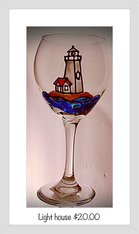 Lighthouse Hand Painted 20oz Wine Glass In 2020 Beach House Decor Wine Glass Glass