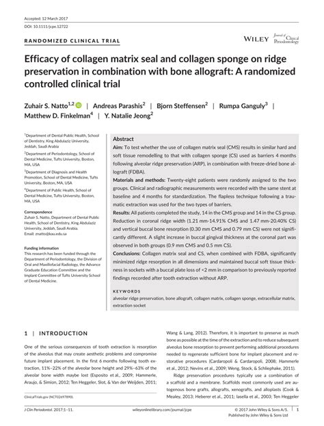 PDF Efficacy Of Collagen Matrix Seal And Collagen Sponge On Ridge