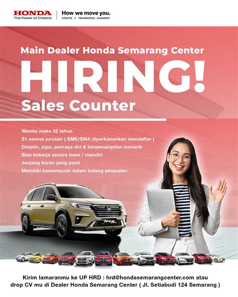 Lowongan Kerja Juli 2024 Semarang Honda Center Sales Counter SCU