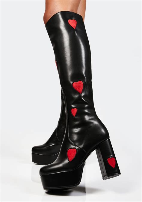 Lamoda Faux Suede Heart Platform Knee High Boots Heart Platforms