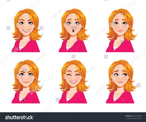 Face Expressions Blond Woman Set Six Stock Vector Royalty Free