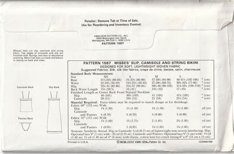 Misses Slip Camisole And String Bikini Lingerie 1980 S Kwik Sew 1587 Sewing Pattern Size XS S