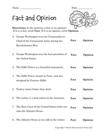 Fact and Opinion Worksheets - Tim's Printables