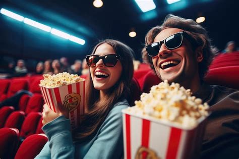 Premium AI Image | A girl and a guy laugh in a movie while watching a ...