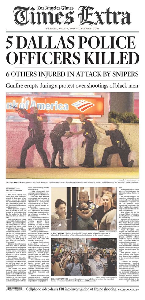 Front pages from newspapers covering the Dallas police shooting that