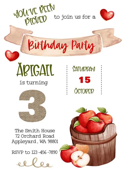 Apple Birthday Invitation Apple Theme Party Invite Fall Etsy