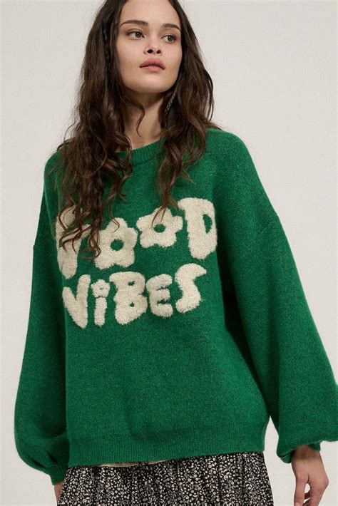 Good Vibes Graphic Knit SweaterHunter Green / L | Boutique clothing ...
