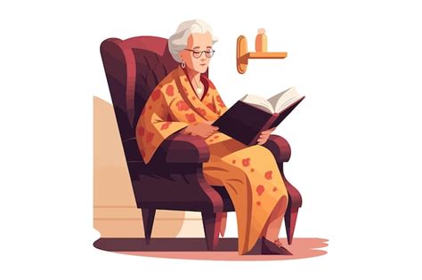 Premium Vector Elderly Woman Reading Book Sitting In Cozy Armchair Isolated On Background