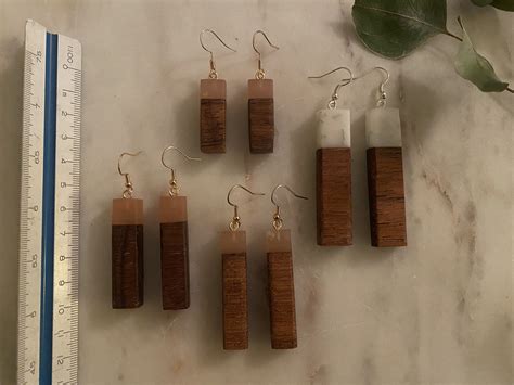 Wood And Resin Earrings Etsy