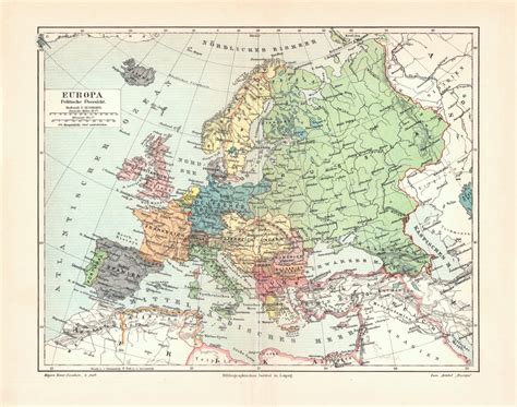 Europa Politische Übersicht historische Landkarte Lithographie ca 19