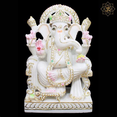 white marble ganpati murti  inches  full goldwork bmbidols