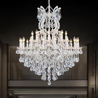 LIZZTREE Large Silver Modern Crystal Chandelier Light Fixtures 24