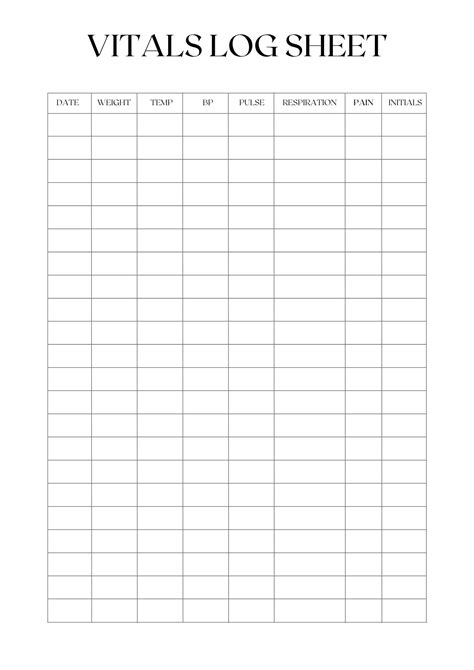 Printable Blank Vitals Log Sheet Templates [with Pdf] Printables Hub