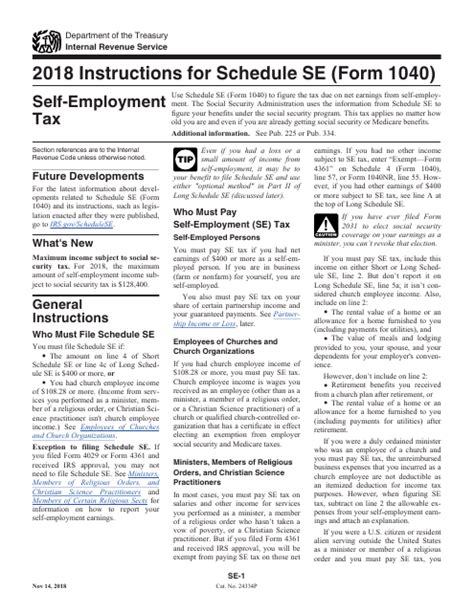 Download Instructions For Irs Form 1040 Schedule Se Self Employment Tax