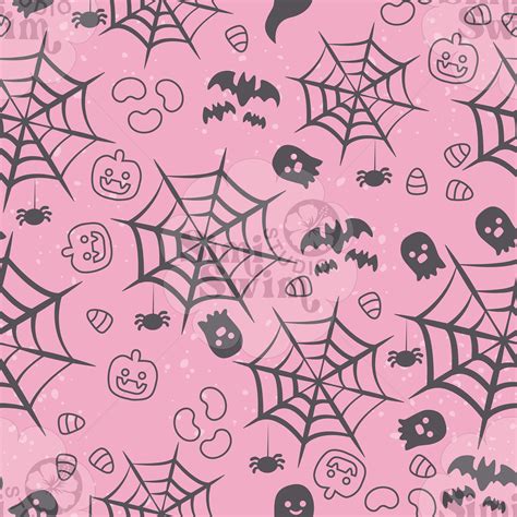 Spooky Pink Spider Webs And Halloween Candy Pattern Digital Etsy