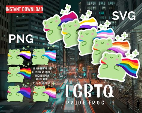 LGBTQ Pride Flag Frog SVG PNG Pride Frog Rainbow Pride Lesbian Sunset Non Binary