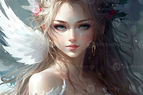 Portrait Of A Beautiful Blonde Angel Girl In Anime Style Neural Network Ai Generated 29614917