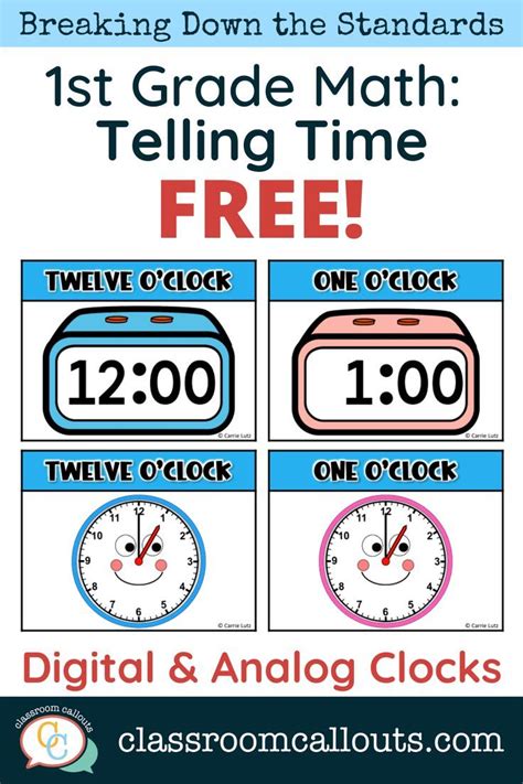 Free Resource For Telling Time For First Grade Math Display Cards