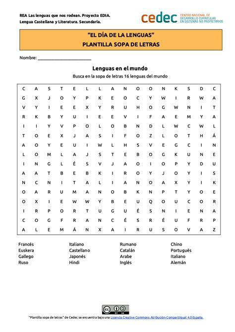 Cedec Plantilla Sopa Letras Las Lenguas Que Nos Rodean Cedec