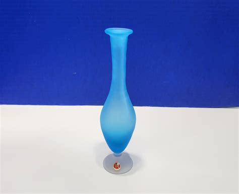 Vintage Blue Satin Glass Slender Bud Vase Made In Italy Etsy