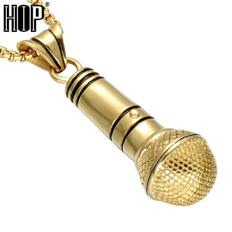 HIP Gold Color Big Microphone Men Pendant Necklace Punk Voice Of US