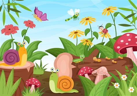 Beautiful Garden Cartoon Background Illustration With Scenery Nature of ...