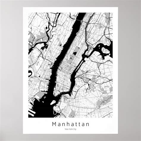 Manhattan New York City Modern Monochrome Map Poster Zazzle