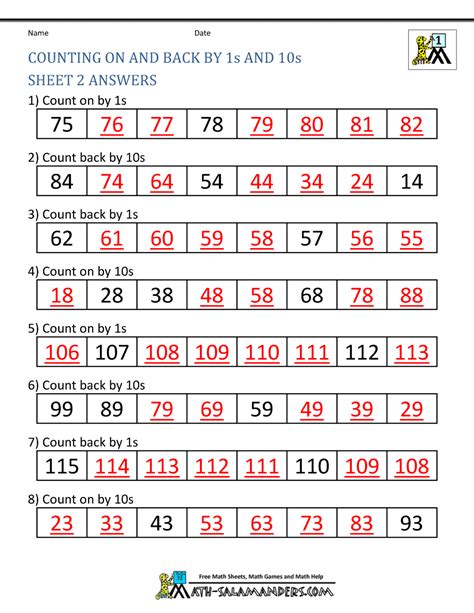 1st Grade Math Worksheets Counting By 1s And 10s