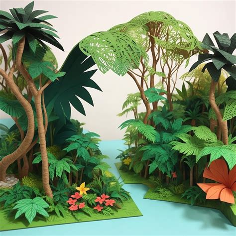 Arte En Papel D De Escenas De La Naturaleza Tropical Papercraft