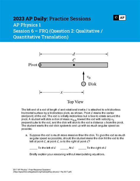 Session 6 Physics 1 2023 Ap Daily Practice Sessions 2017 Ap Physics 1 Free Response Questions