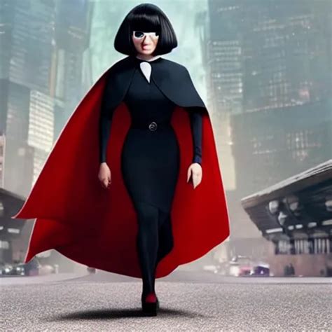 A Still Of Edna Mode Wearing A Cape And Looking Stable Diffusion