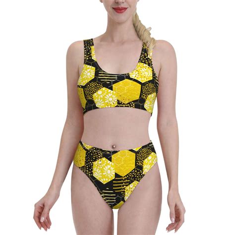 Bixox Geometric Pattern With Bee Pattern Two Piece Sports Bikini With U