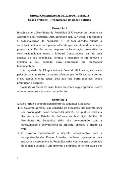 Casos Pr Ticos Organiza O Do Poder Pol Tico Direito Constitucional