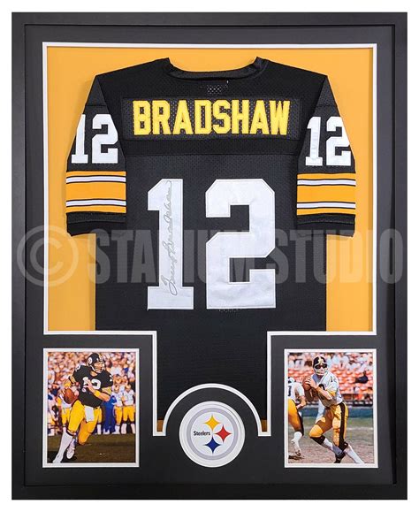 Terry Bradshaw Autographed Framed Steelers Black Jersey - The Stadium ...