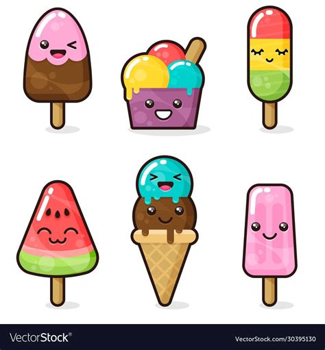 Cartoon Ice Creams With Different Faces