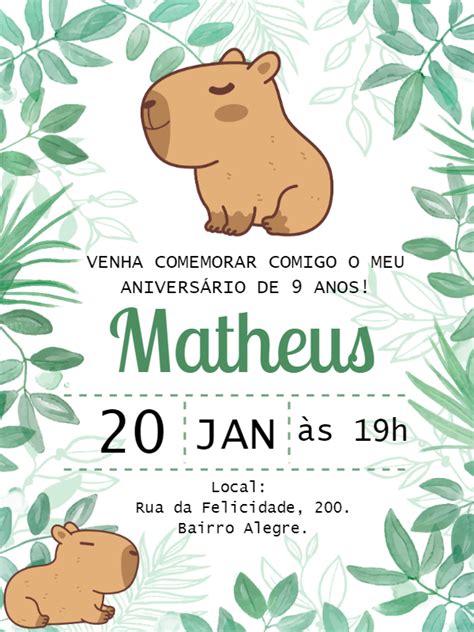 Grátis Fazer convite online convite digital aniversário capivara