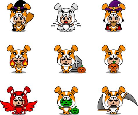 vector cartoon character cute dog animal mascot costume set halloween ...