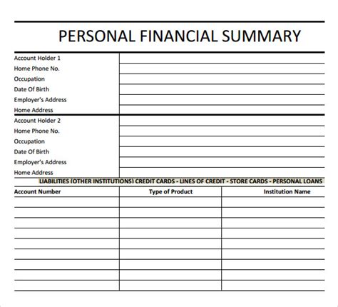 7 Financial Summary Samples Examples Templates Sample Templates