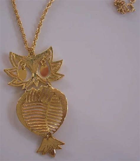 Big Gold Tone Articulating Owl Pendant Necklace Ca Gem