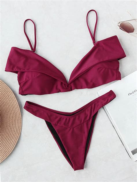 Fold Over Design Bikini Set Shein Sheinside