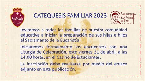 Invitaci N A Catequesis Familiar Colegio Santa Mar A De La Florida