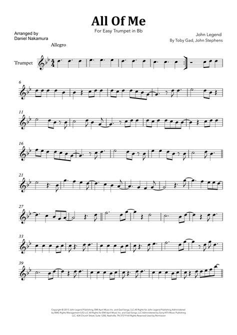 All Of Me Arr Daniel Nakamura By John Legend Sheet Music For Trumpet