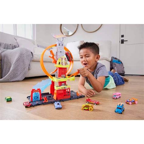 Hot Wheels City Super Loop Fire Station Playset Track Set With Toy