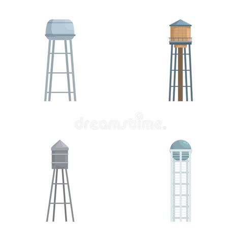 Set of Four Water Tower Illustrations Stock Vector - Illustration of ...