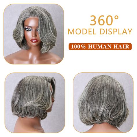 Trendy Limited Design Salt And Pepper Side Part Bob Style Glueless 5