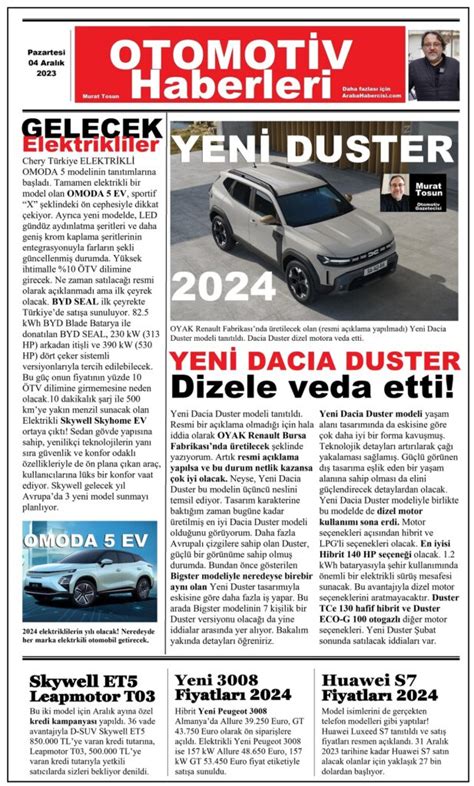 Yeni Dacia Duster 2024 EV Araba Otomotiv Gazete Sayfası 2023