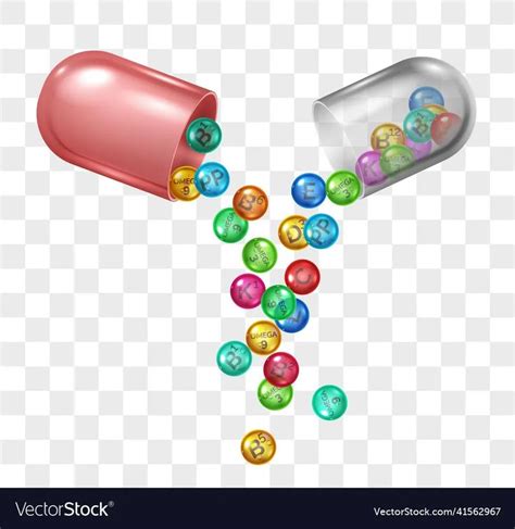 Realistic Open Pill Capsule With Vitamin Vector Image On Vectorstock In