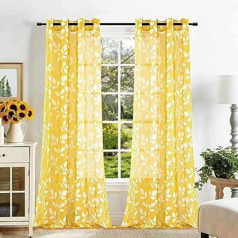 Xtmyi Yellow Sheer Pattern Curtains For Living Room Inches Long