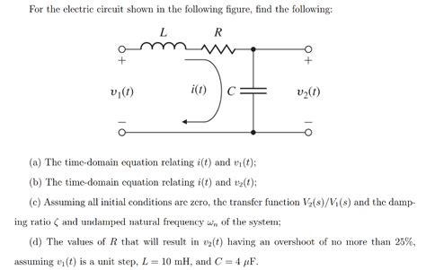 Solved For The Electric Circuit Shown In The Following Chegg