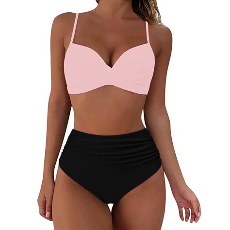 Towed Women Two Piece Swimsuits High Waisted Bikini Set High Cut Color Block Adjustable Straps